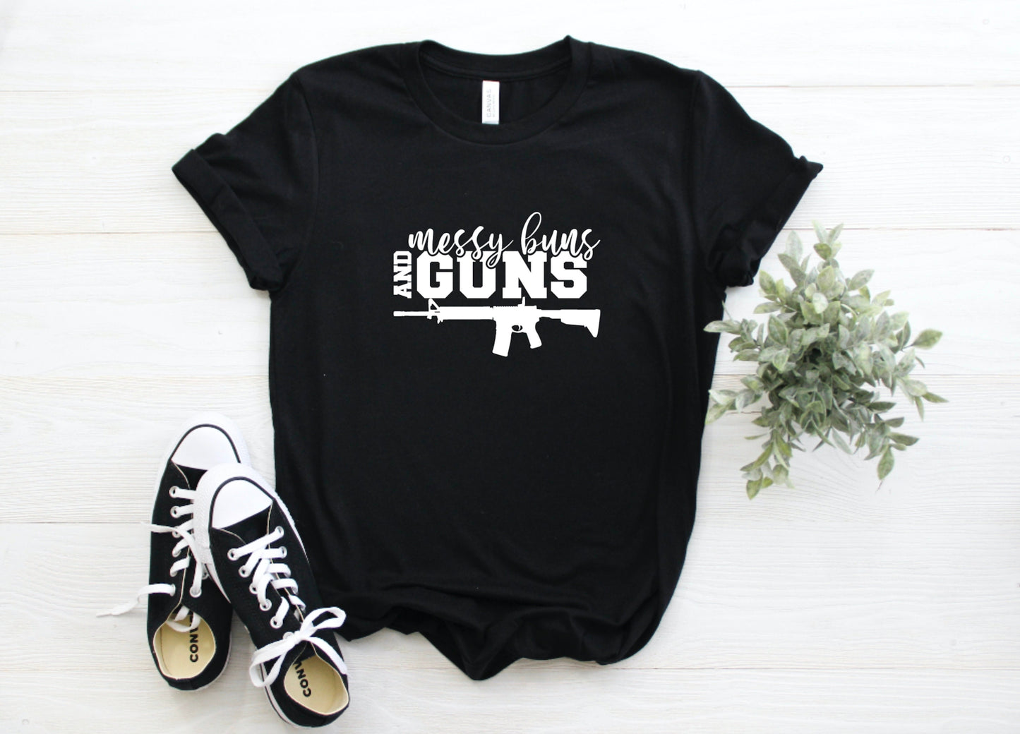 Messy Buns & Guns Graphic Tee