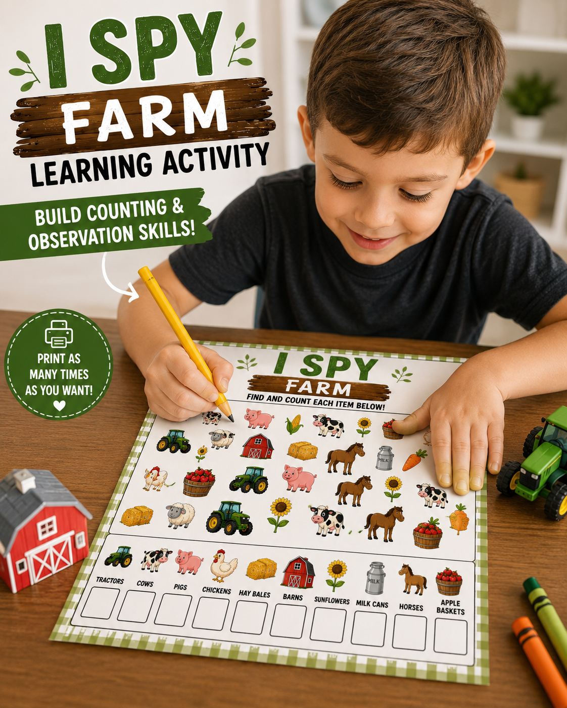 Farm I Spy Printable Activity for Kids DIGITAL DOWNLOAD