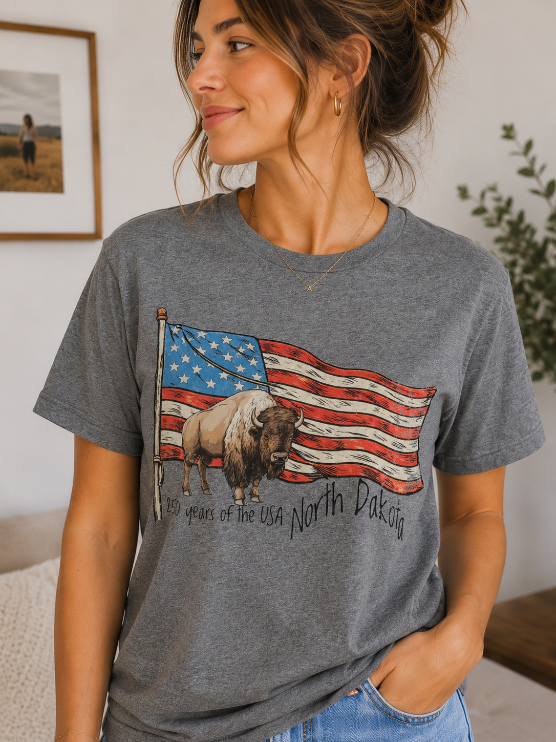 North Dakota 250 Years America Flag Tee