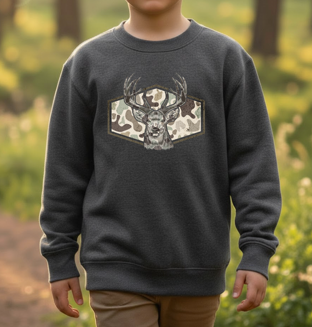 Deer Camo Youth Crewneck