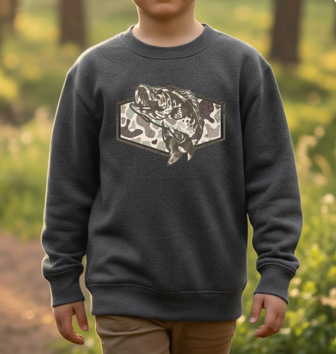 Camo Fishing Youth Crewneck