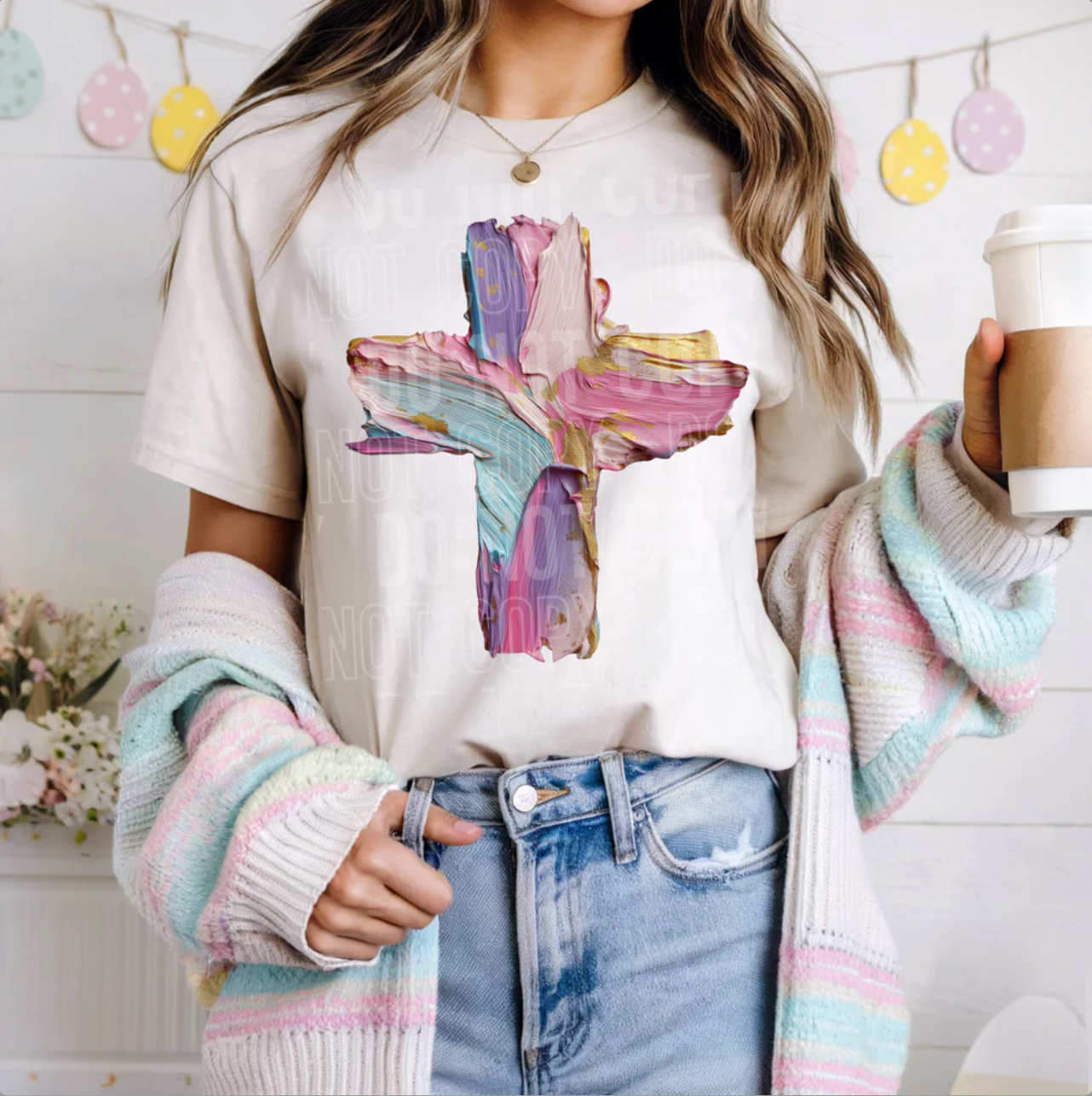 Pastel Easter Cross Graphic Tee