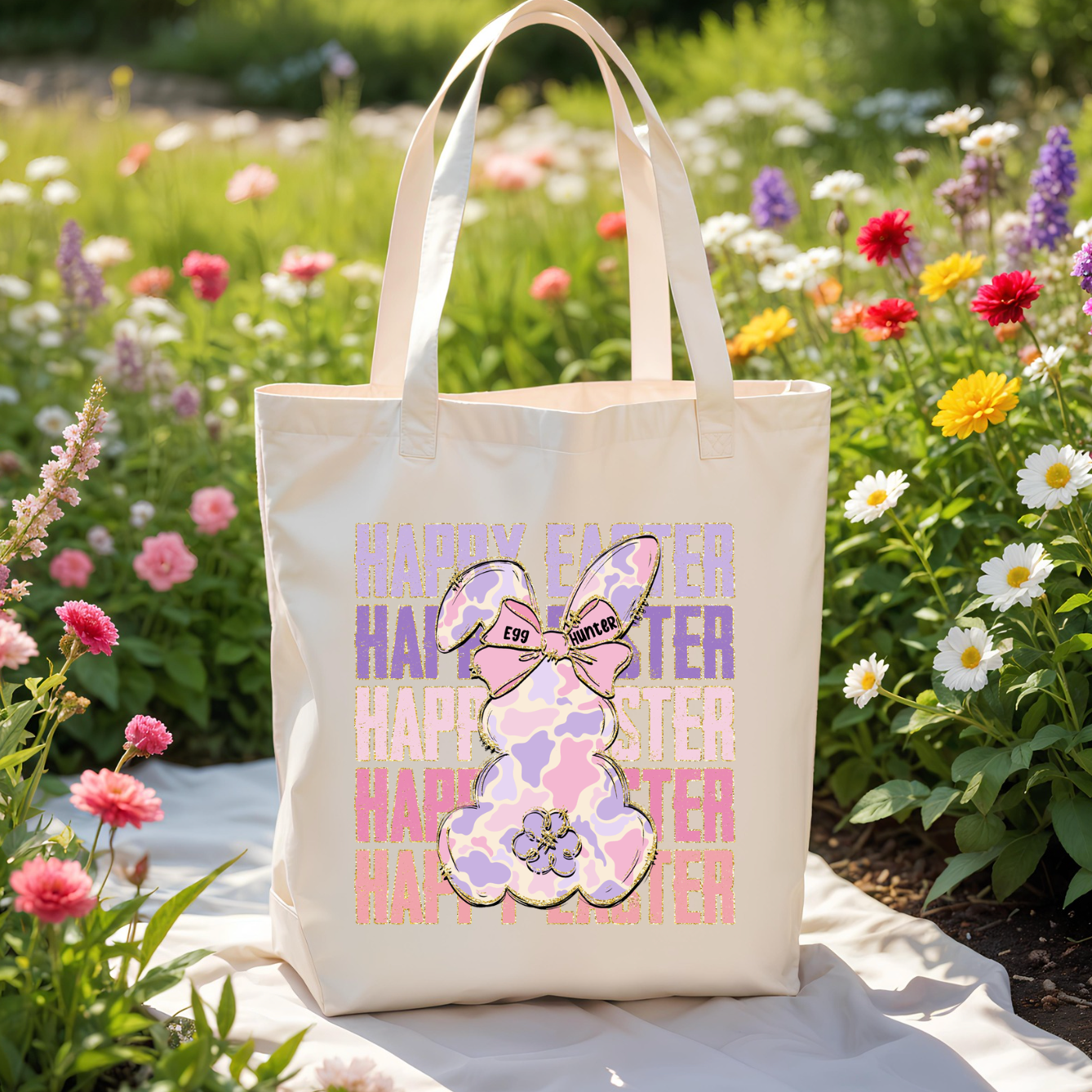 Happy Easter Pink Camo Tote Bag