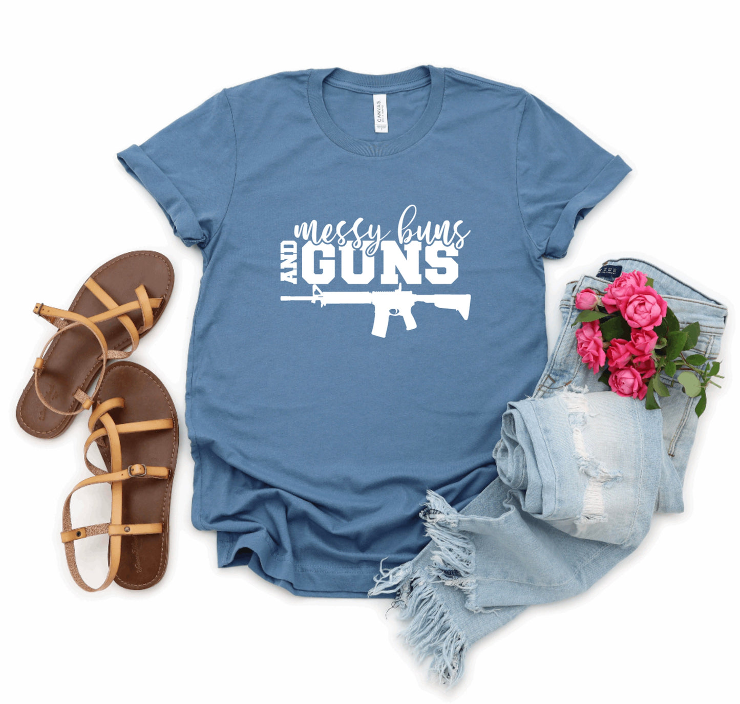 Messy Buns & Guns Graphic Tee
