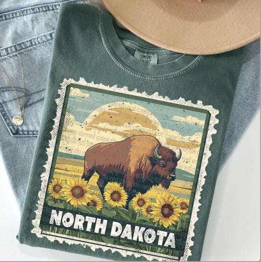 North Dakota Vintage Stamp Graphic Tee