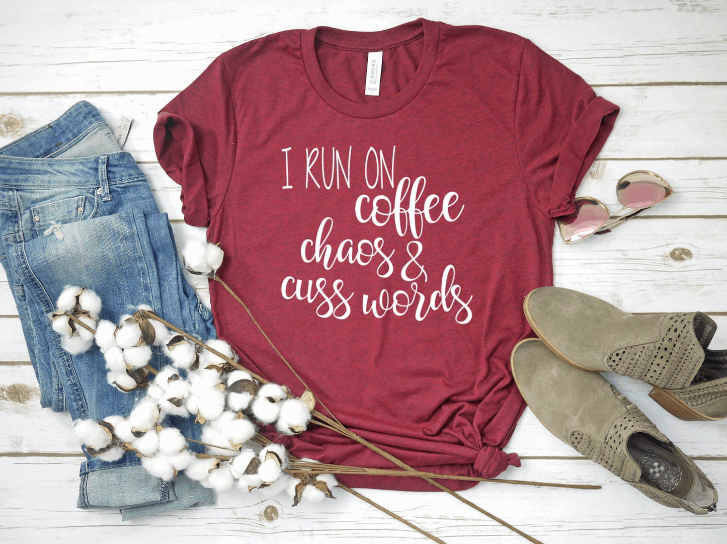 I Run On Coffee, Chaos & Cuss Words Graphic Tee