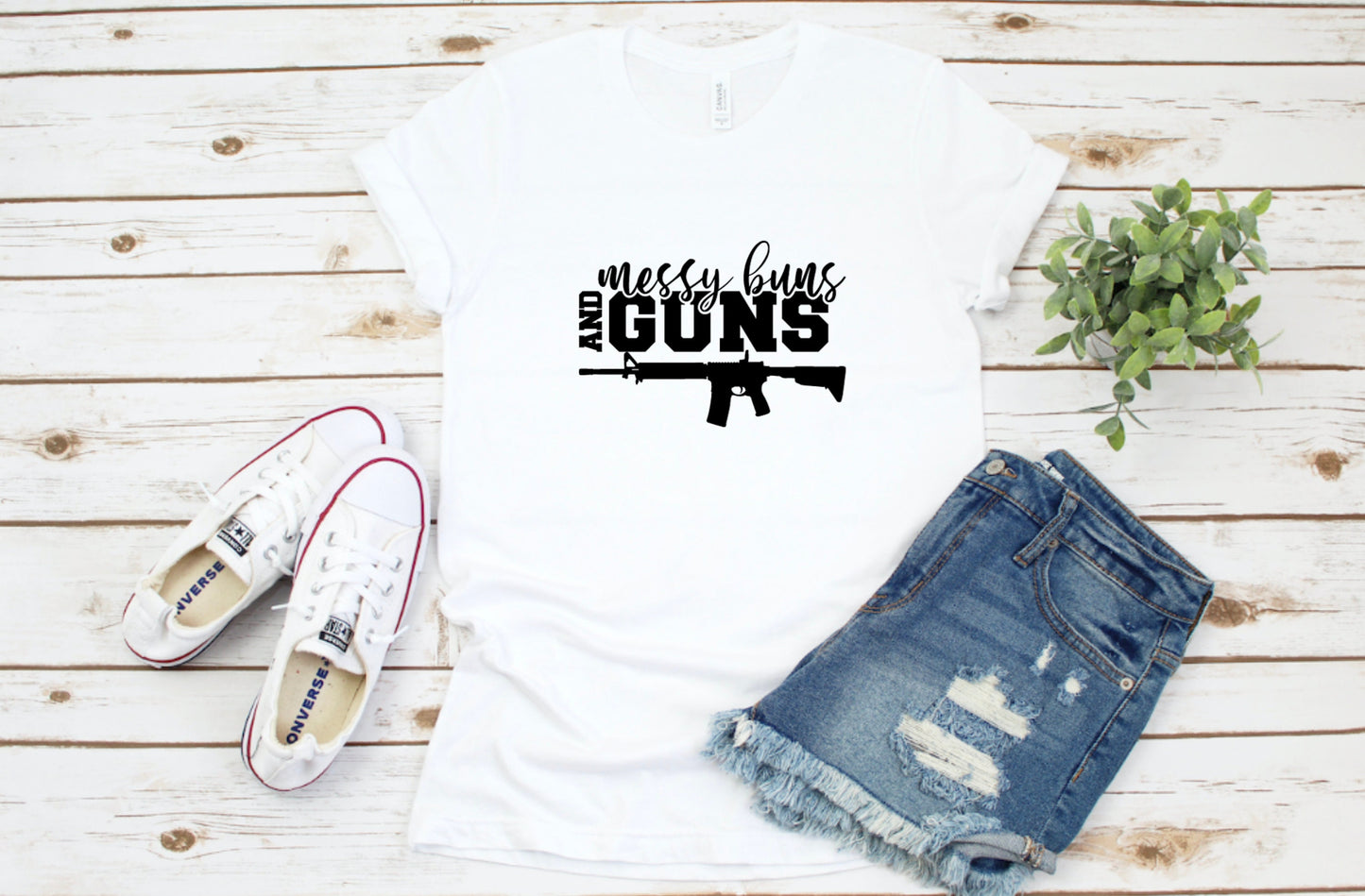 Messy Buns & Guns Graphic Tee
