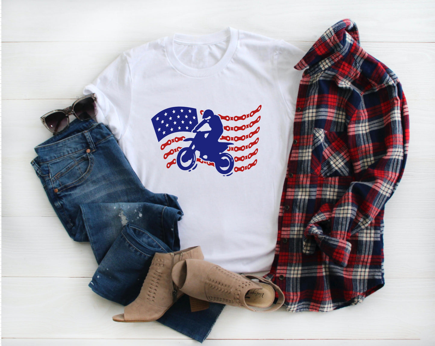 Dirt Bike Flag 4th of July Shirt