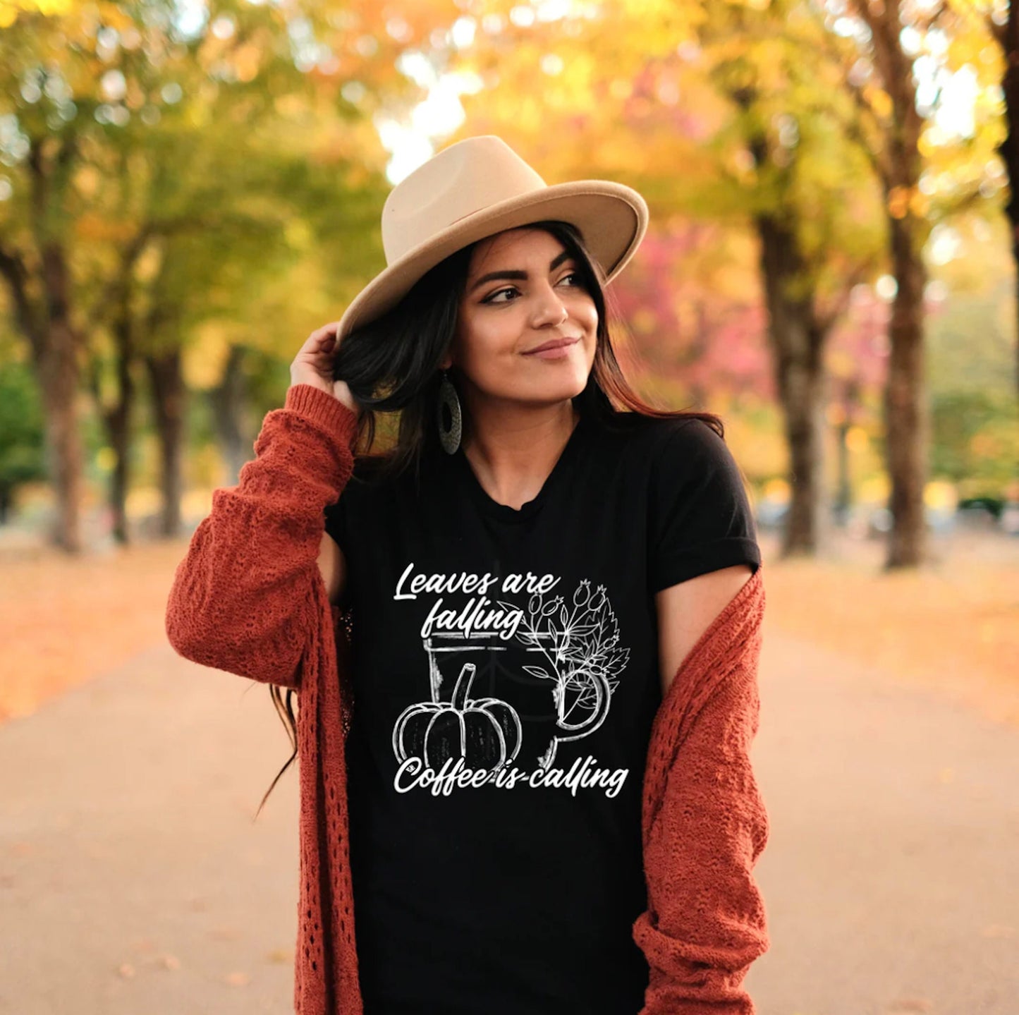 Leaves Are Falling Coffee Is Calling Graphic Tee