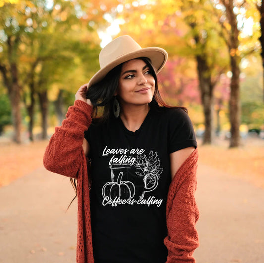 Leaves Are Falling Coffee Is Calling Graphic Tee