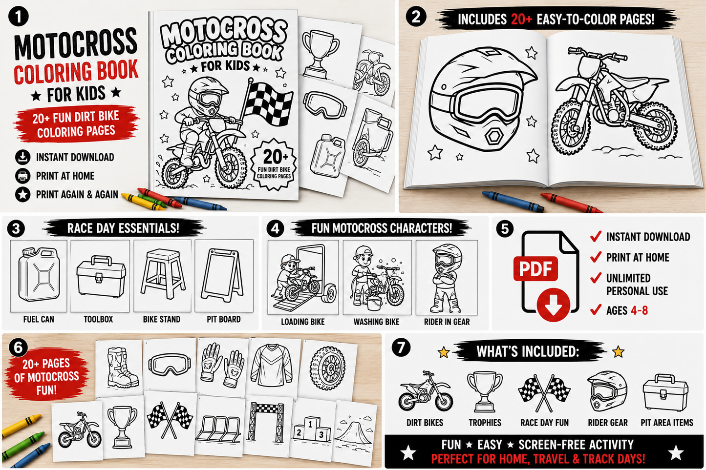 Motocross Coloring Book for Kids DIGITAL DOWNLOAD