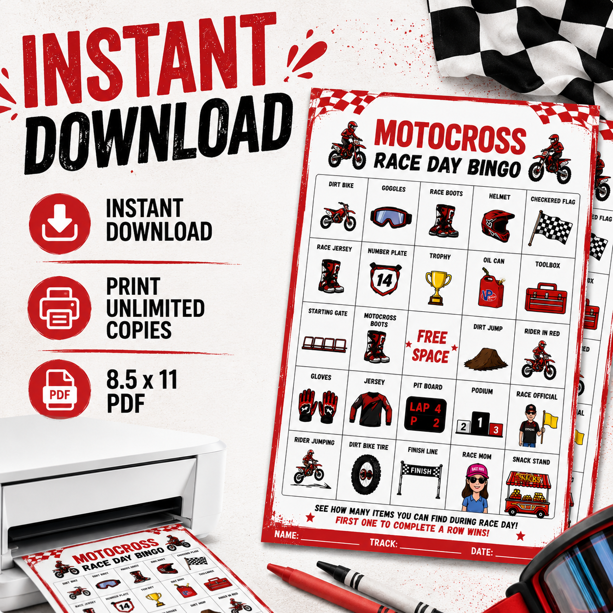 Motocross Race Day Bingo DIGITAL DOWNLOAD