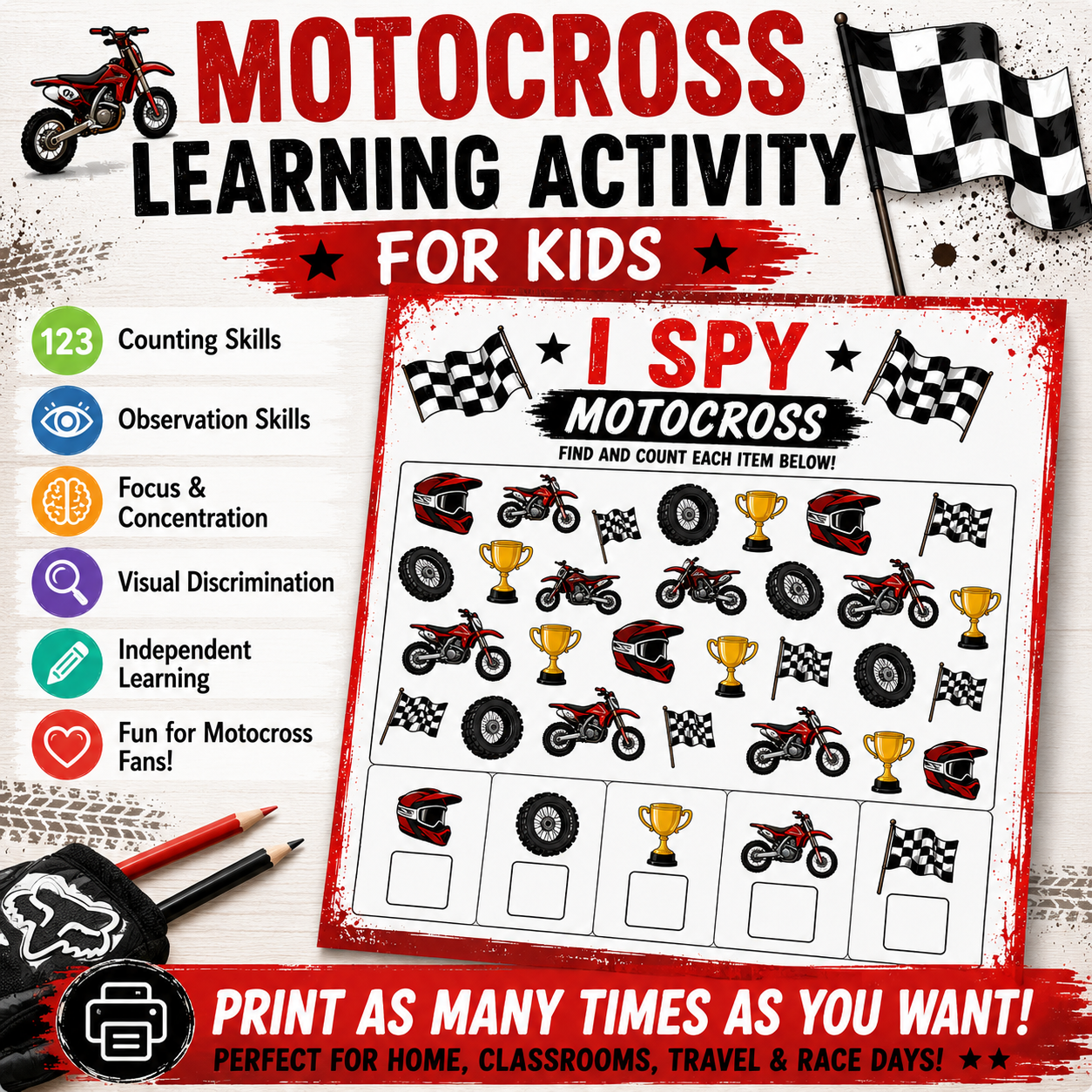 Motocross I Spy Printable Activity for Kids DIGITAL DOWNLOAD