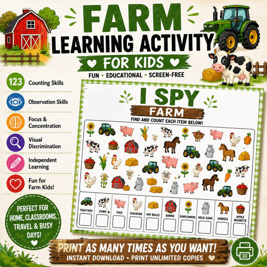 Farm I Spy Printable Activity for Kids DIGITAL DOWNLOAD