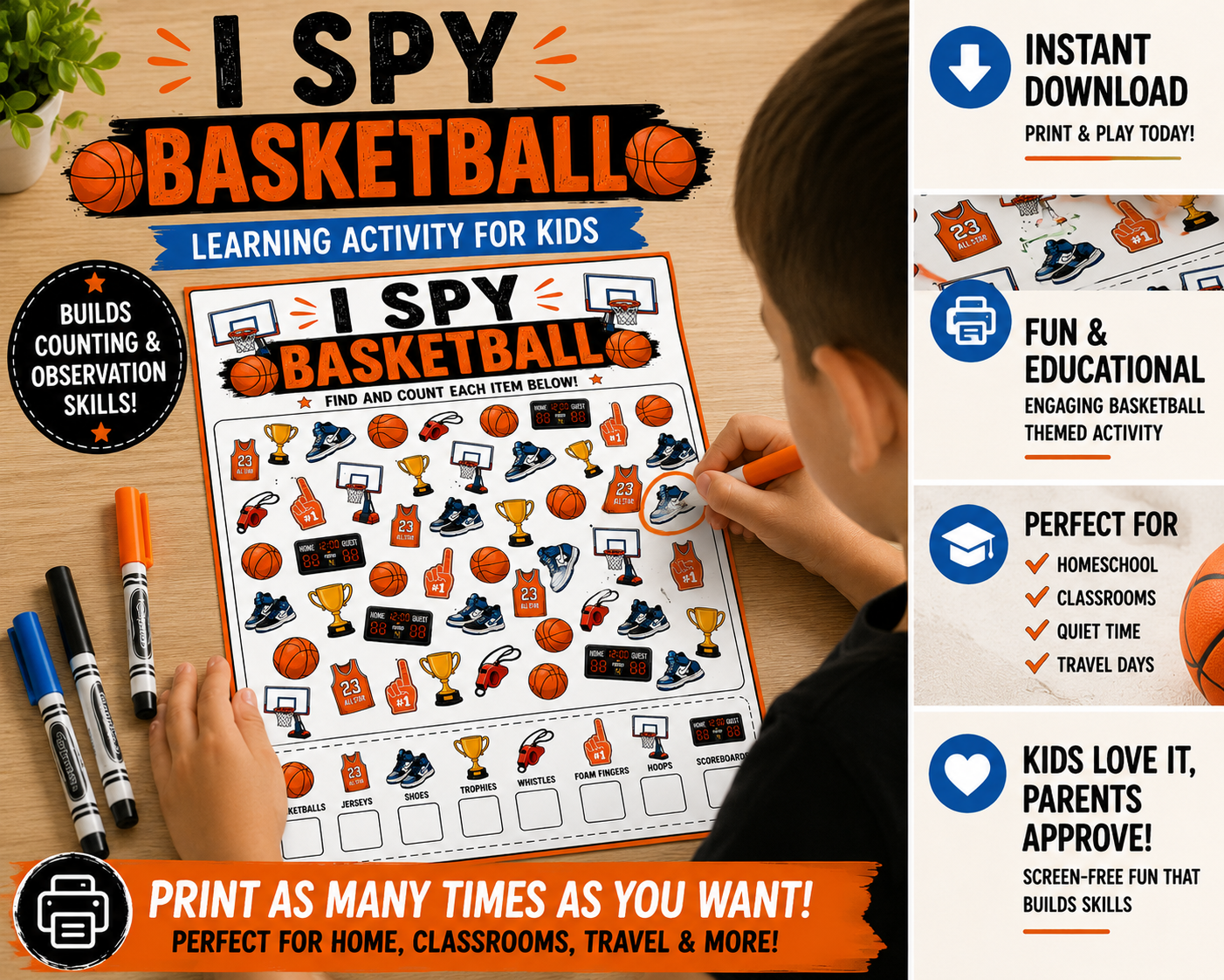 Basketball I Spy Printable Activity for Kids DIGITAL DOWNLOAD