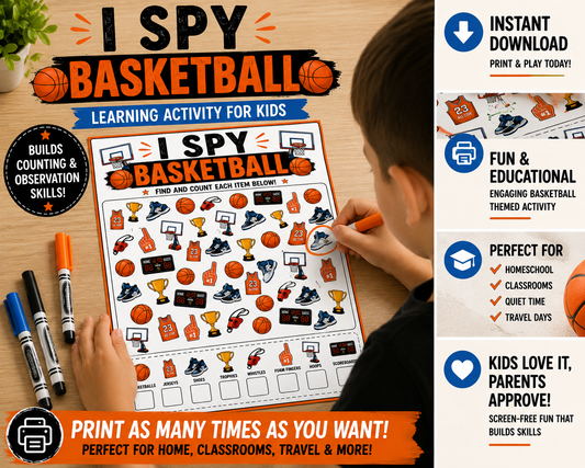 Basketball I Spy Printable Activity for Kids DIGITAL DOWNLOAD
