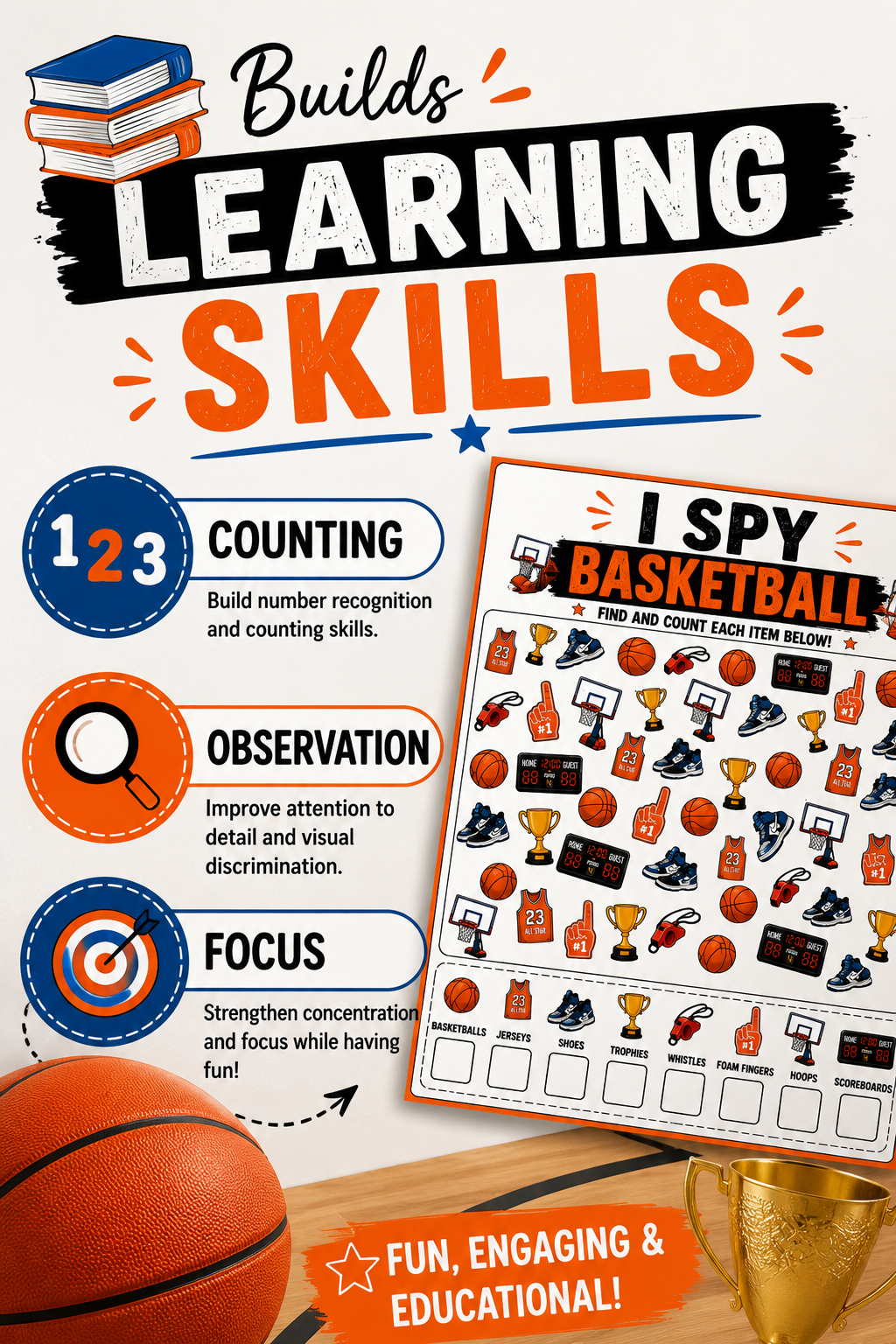 Basketball I Spy Printable Activity for Kids DIGITAL DOWNLOAD