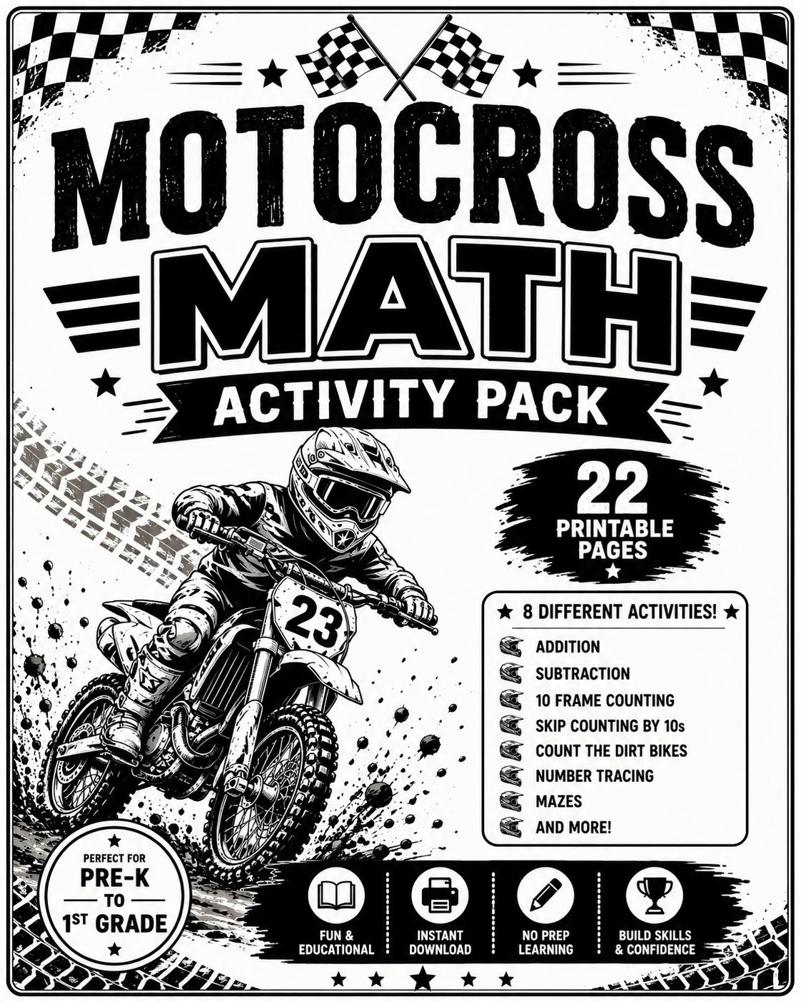 Motocross Math Activity Pack | 22 Printable Worksheets DIGITAL DOWNLOAD