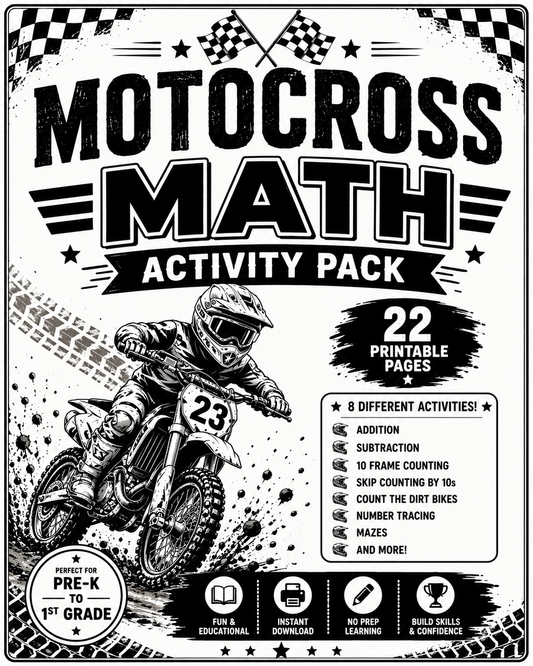 Motocross Math Activity Pack | 22 Printable Worksheets DIGITAL DOWNLOAD