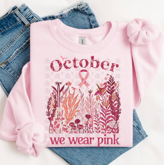 October We Wear Pink Floral Crewneck