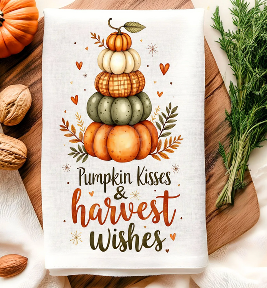 Pumpkin Kisses & Harvest Wishes Tea Towel