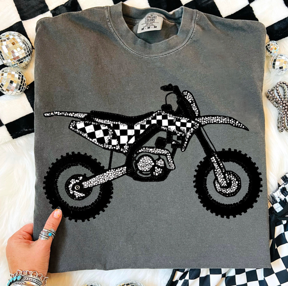 Toddler/Youth Faux Rhinestone Checkered Dirt Bike Tee