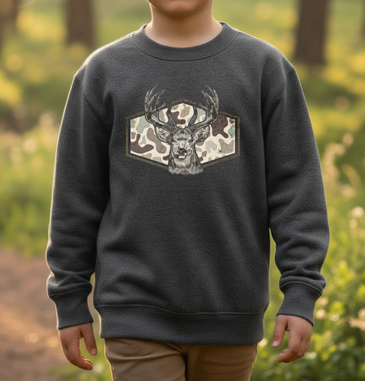 Deer Camo Youth Crewneck