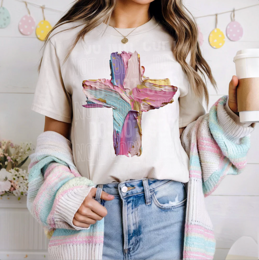 Pastel Easter Cross Graphic Tee