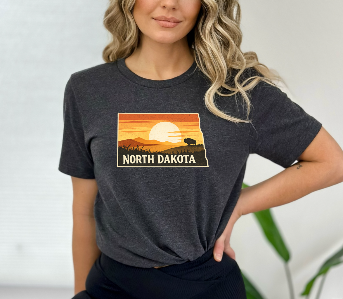North Dakota Sunset Bison Tee