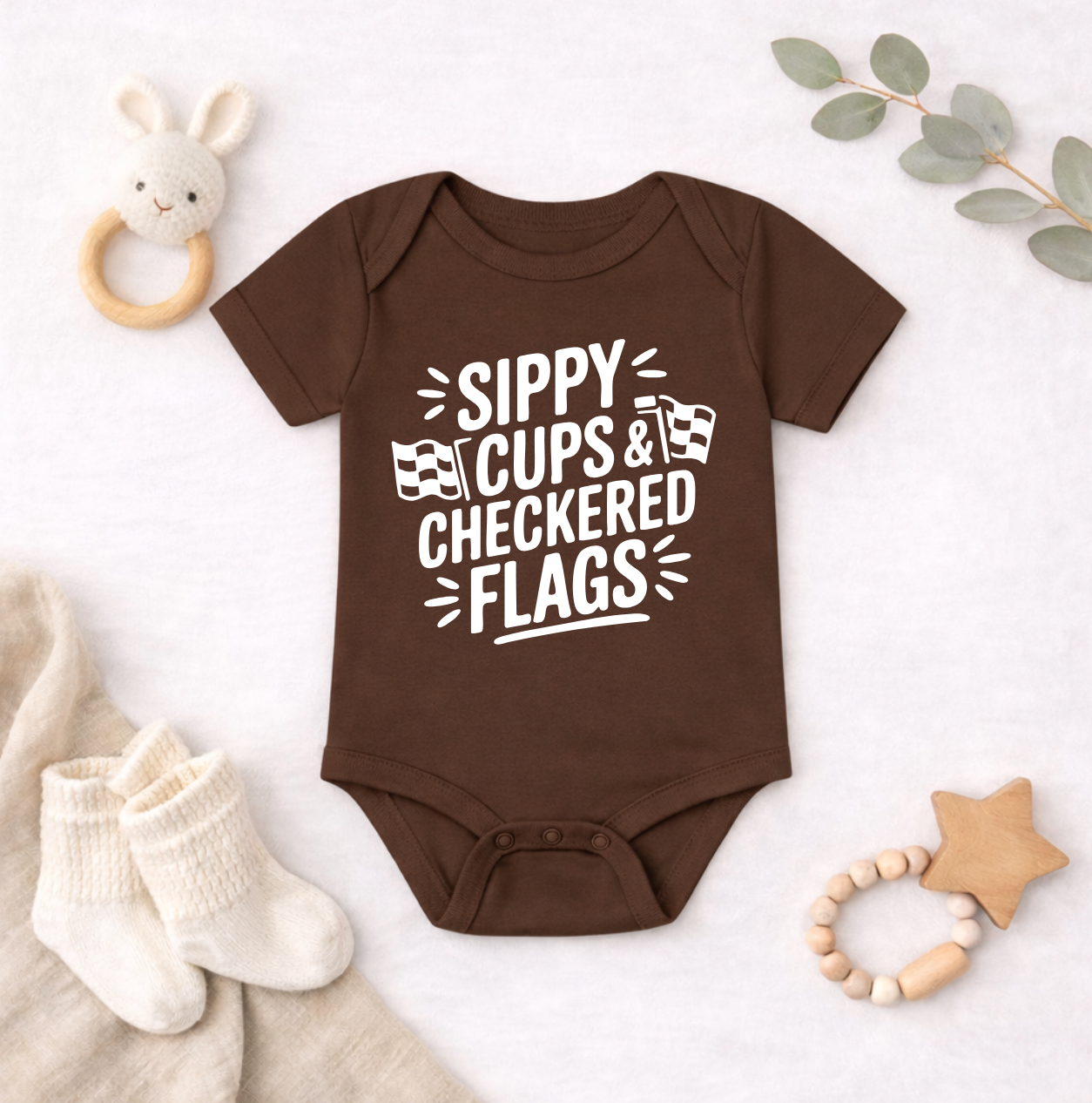 Sippy Cups & Checkered Flags Baby Bodysuit