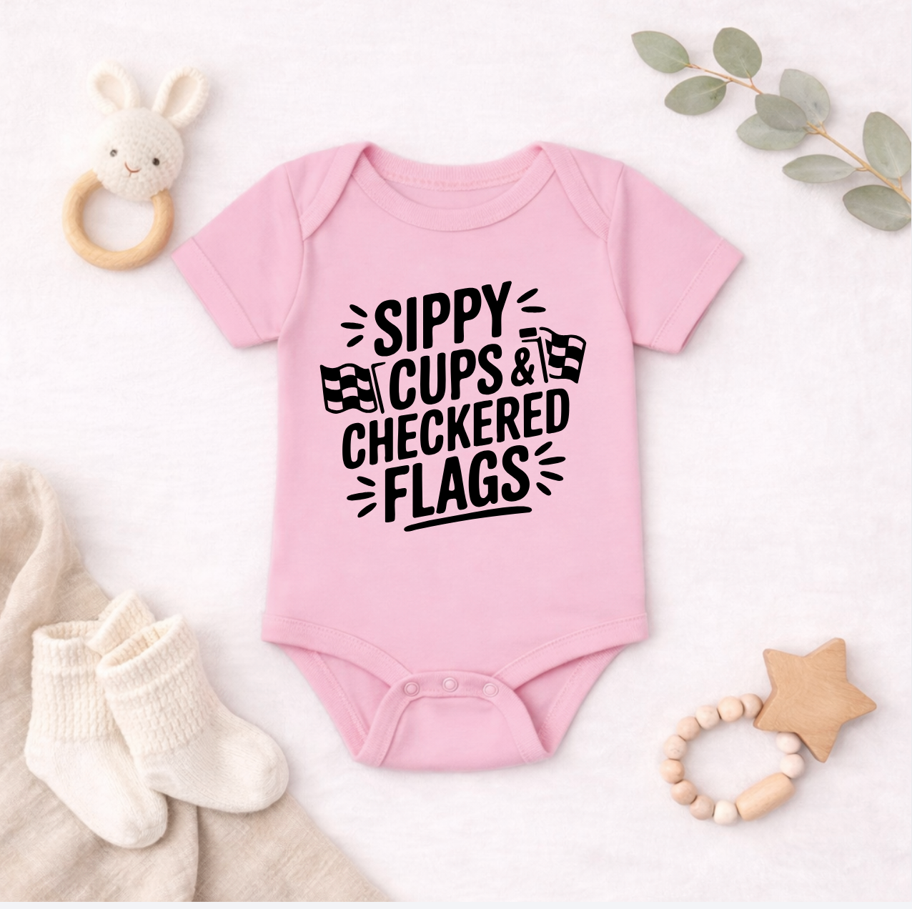 Sippy Cups & Checkered Flags Baby Bodysuit