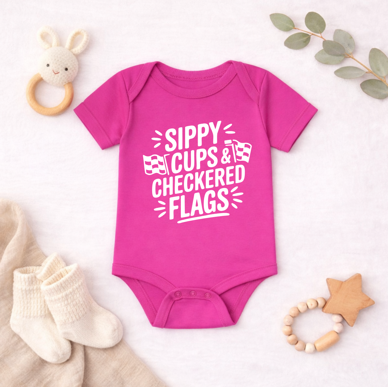 Sippy Cups & Checkered Flags Baby Bodysuit