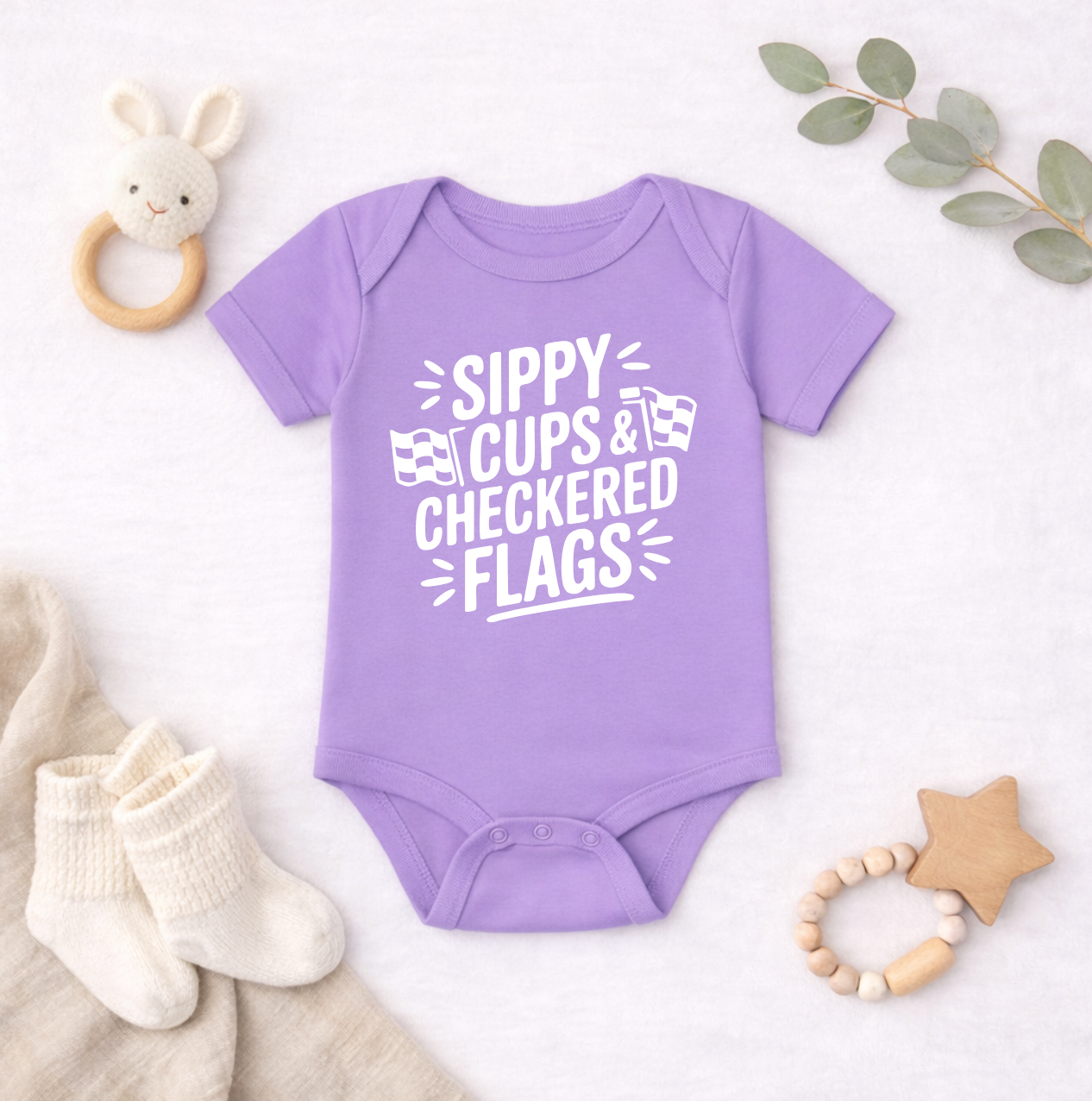 Sippy Cups & Checkered Flags Baby Bodysuit