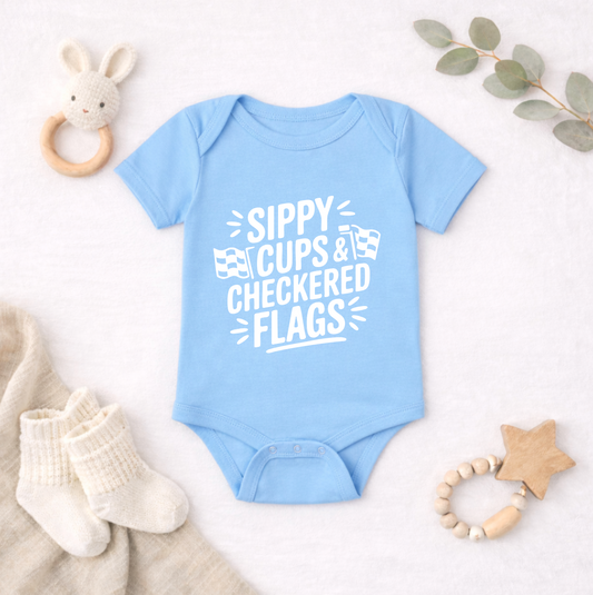 Sippy Cups & Checkered Flags Baby Bodysuit