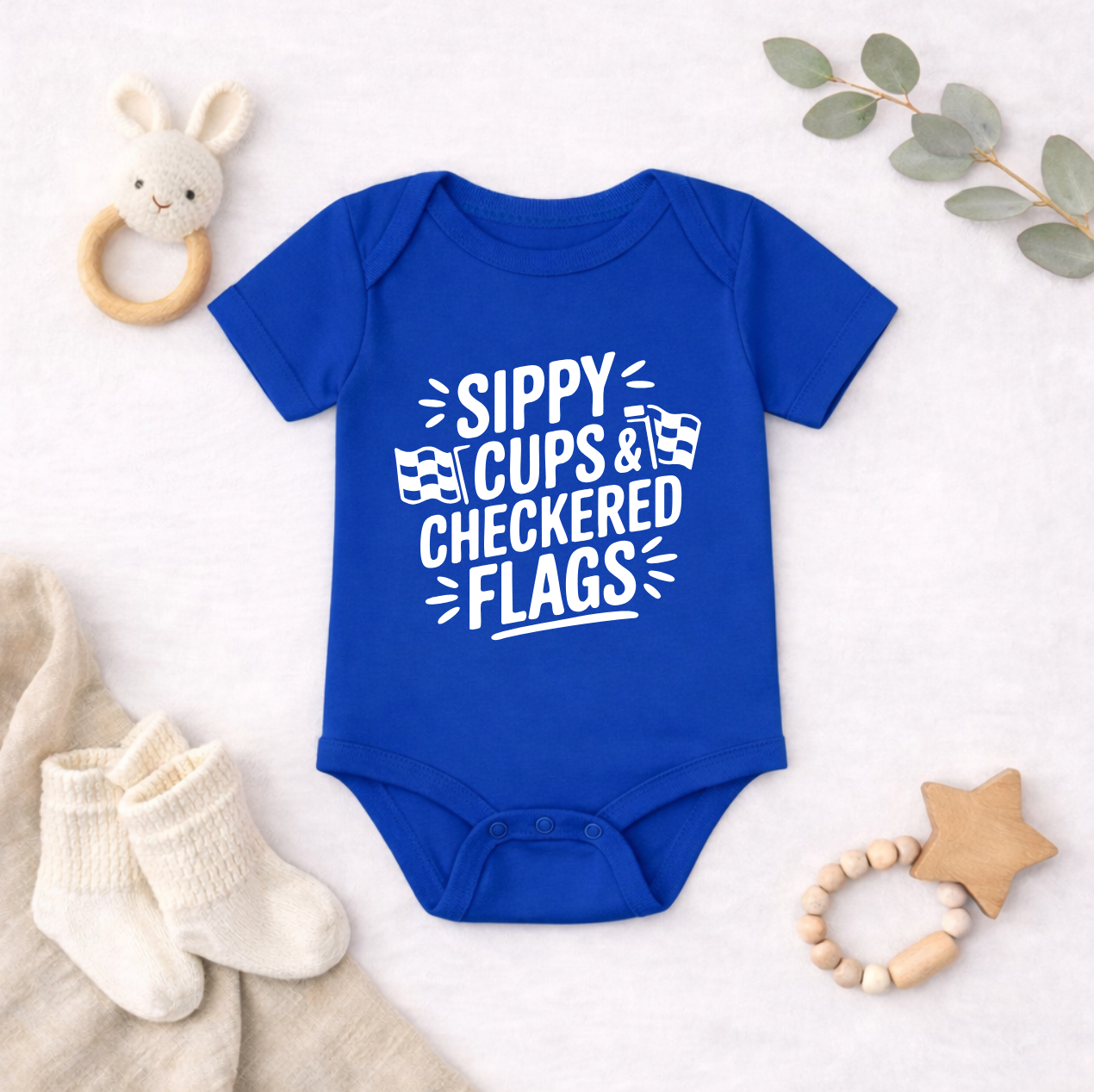 Sippy Cups & Checkered Flags Baby Bodysuit