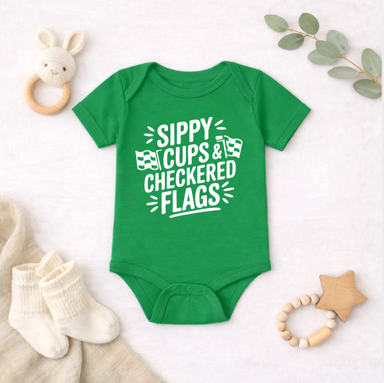 Sippy Cups & Checkered Flags Baby Bodysuit