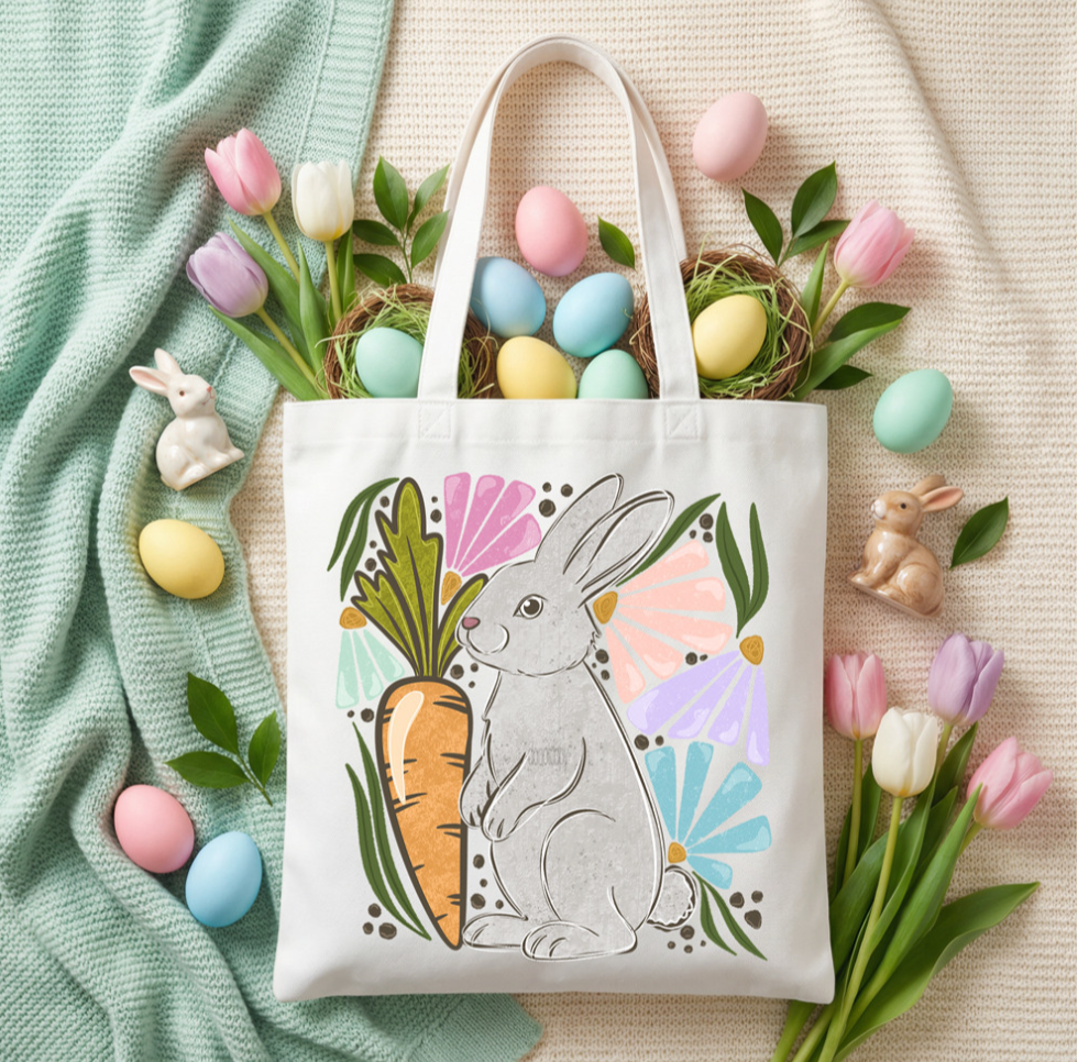 Pastel Bunny & Carrot Easter Tote Bag