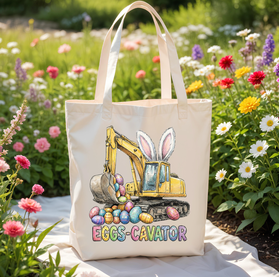 Eggs-Cavator Easter Tote Bag
