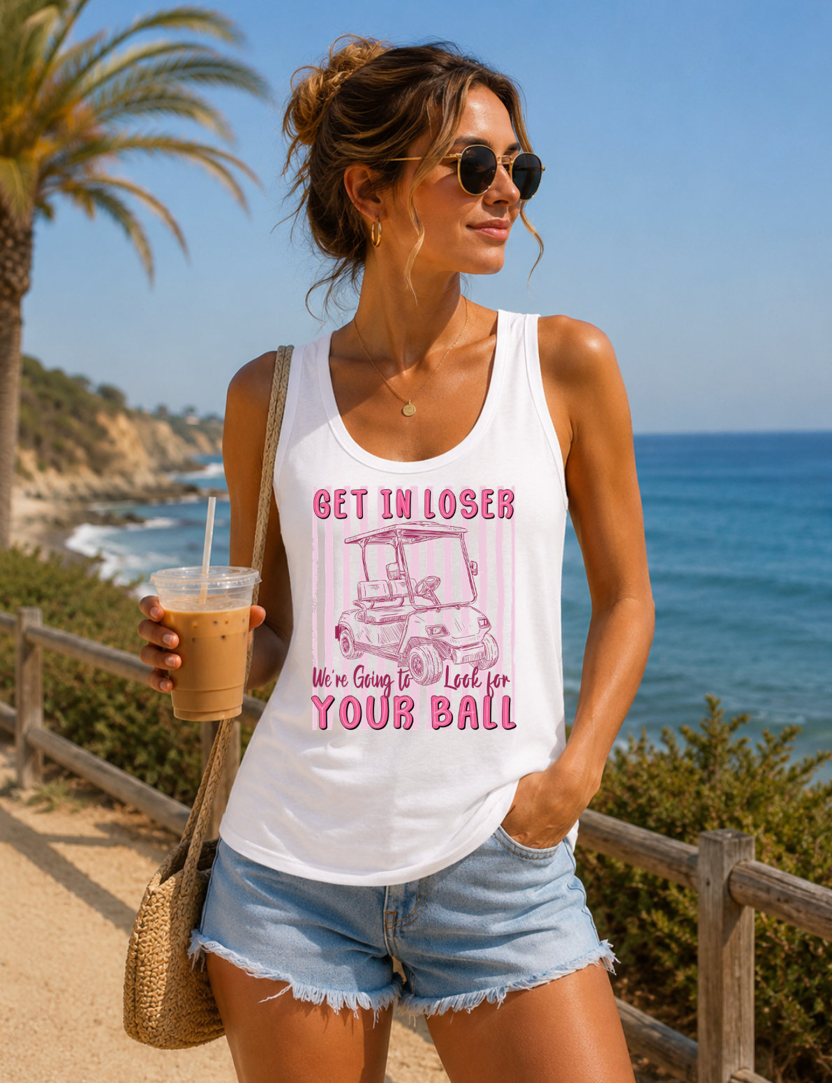Get In Loser We're Going to Look for Your Ball Women's Racerback Tank
