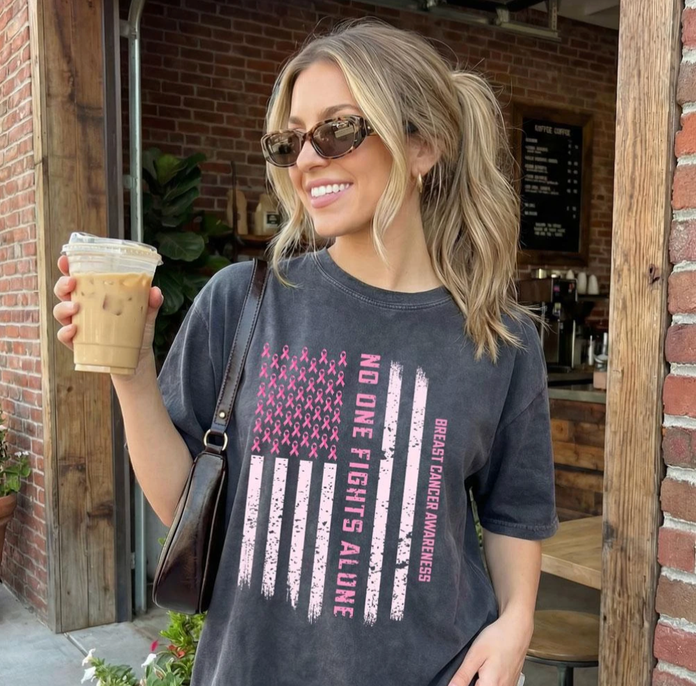 No One Fights Alone Breast Cancer Awareness Tee