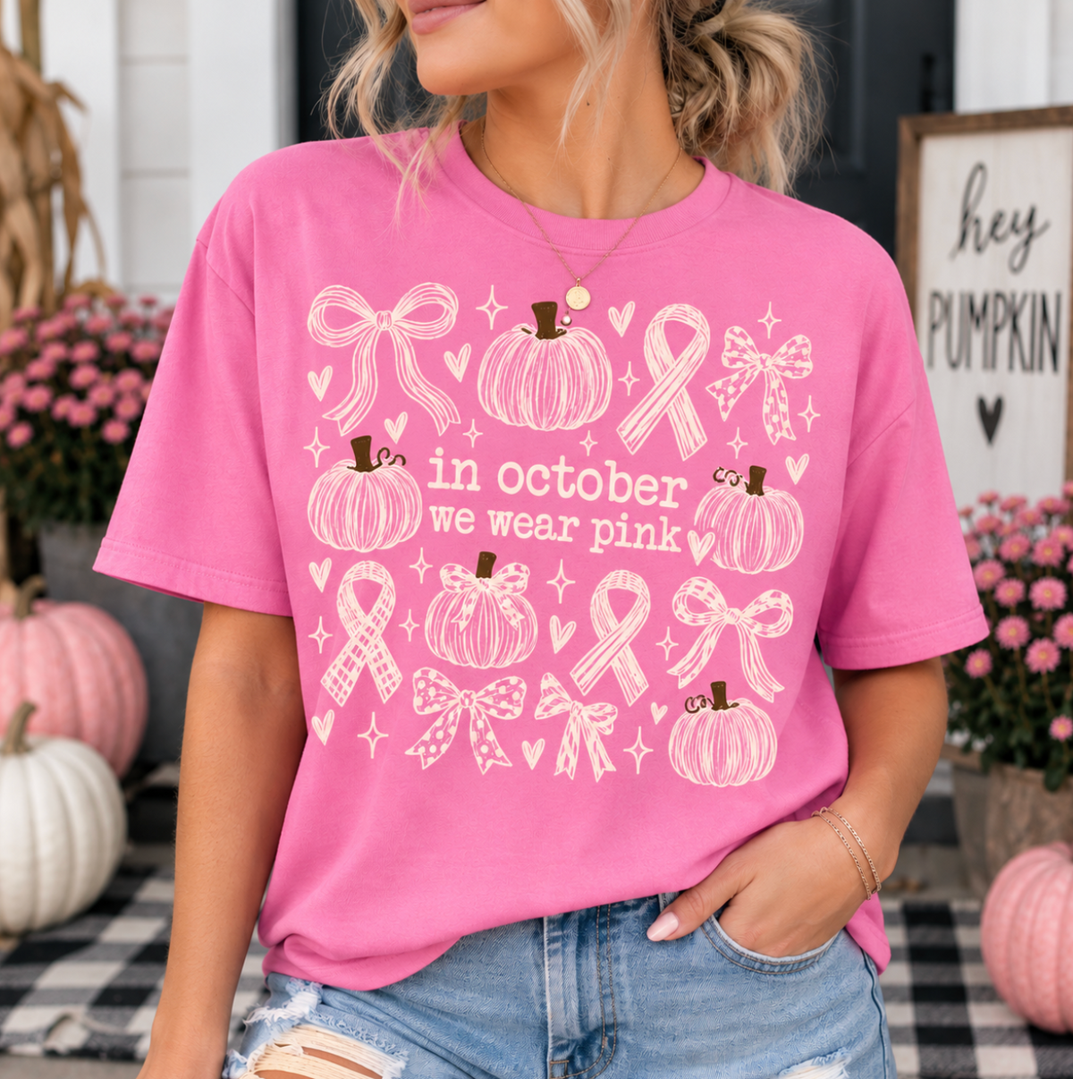 In October We Wear Pink Breast Cancer Awareness Tee