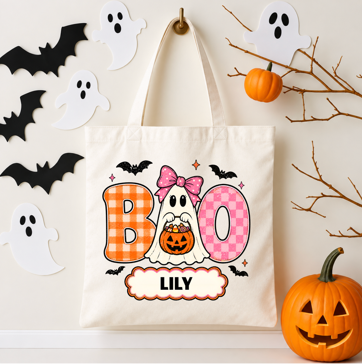 Personalized Pink Halloween Trick or Treat Bag