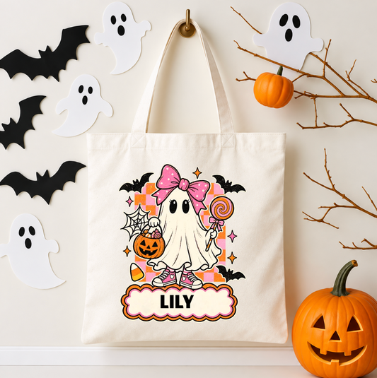 Personalized Girly Ghost Trick or Treat Bag