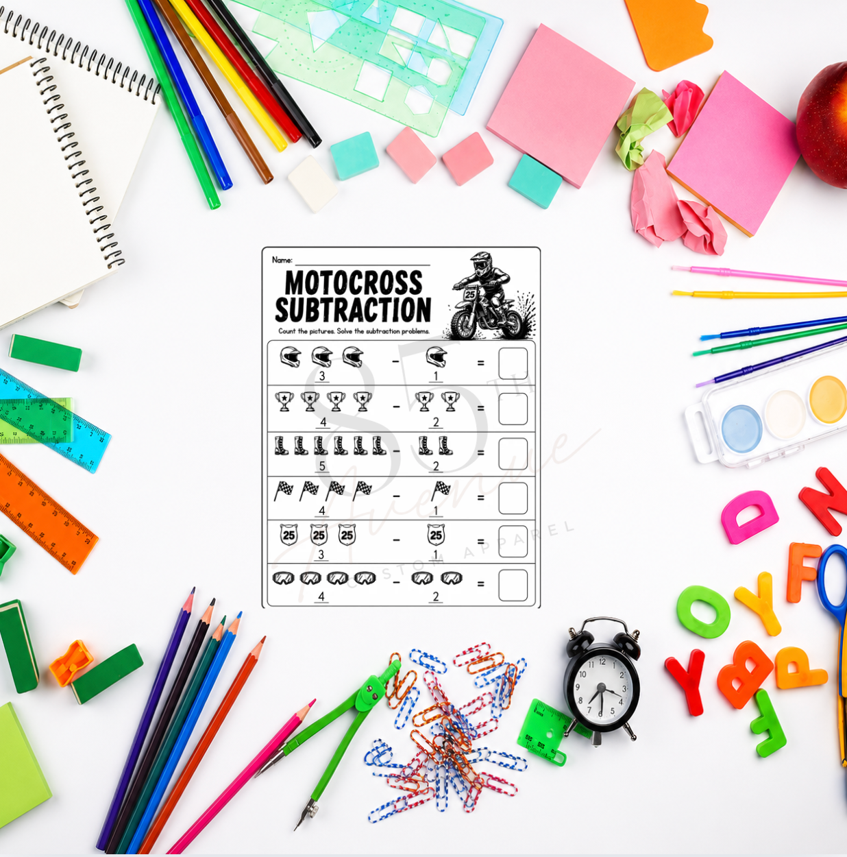 Motocross Math Activity Pack | 22 Printable Worksheets DIGITAL DOWNLOAD