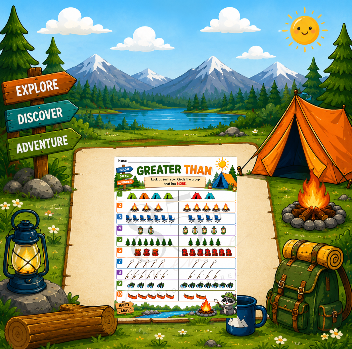 Camping Math Activity Book | Printable Preschool & Kindergarten Learning Pack DIGITAL DOWN LOAD