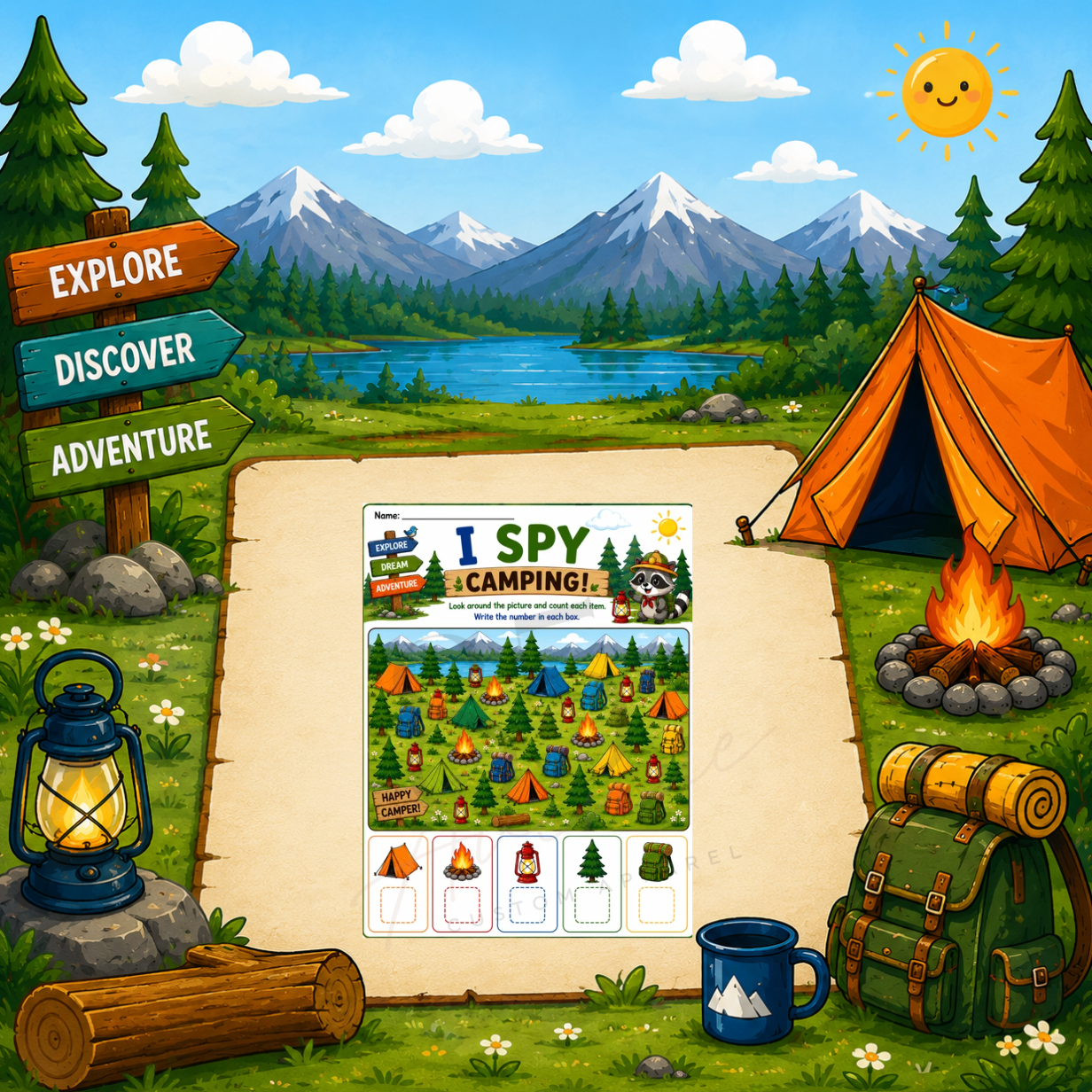 Camping Math Activity Book | Printable Preschool & Kindergarten Learning Pack DIGITAL DOWN LOAD