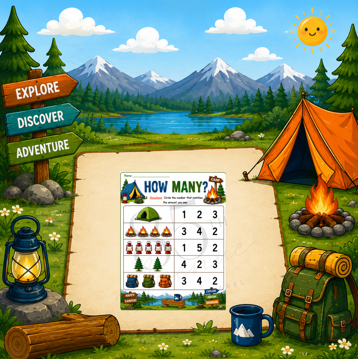 Camping Math Activity Book | Printable Preschool & Kindergarten Learning Pack DIGITAL DOWN LOAD