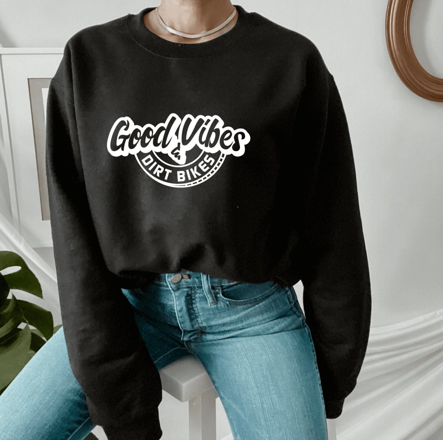 Good Vibes & Dirt Bikes Graphic Crewneck Sweater