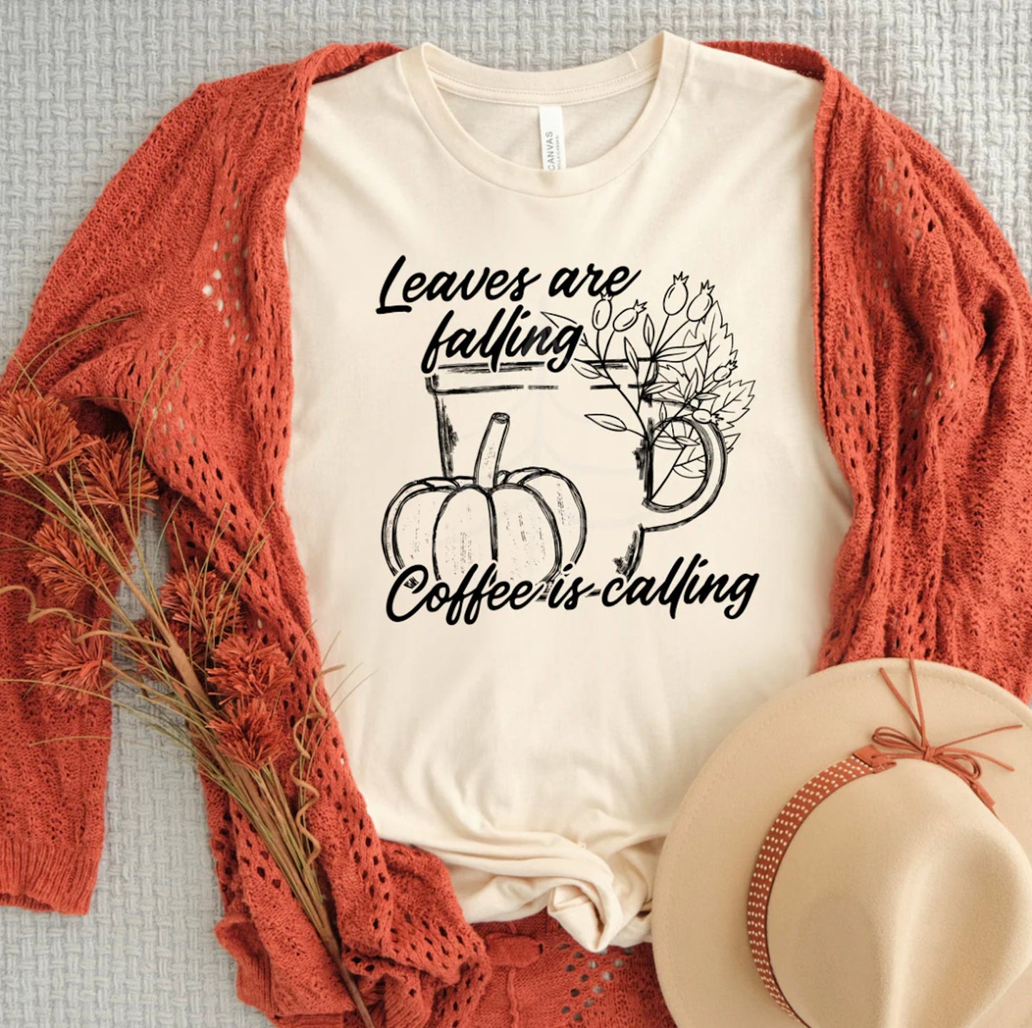 Leaves Are Falling Coffee Is Calling Graphic Tee